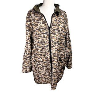 Mycra Pac Womens L Reversible Hooded Travel Coat Made in USA Green Print